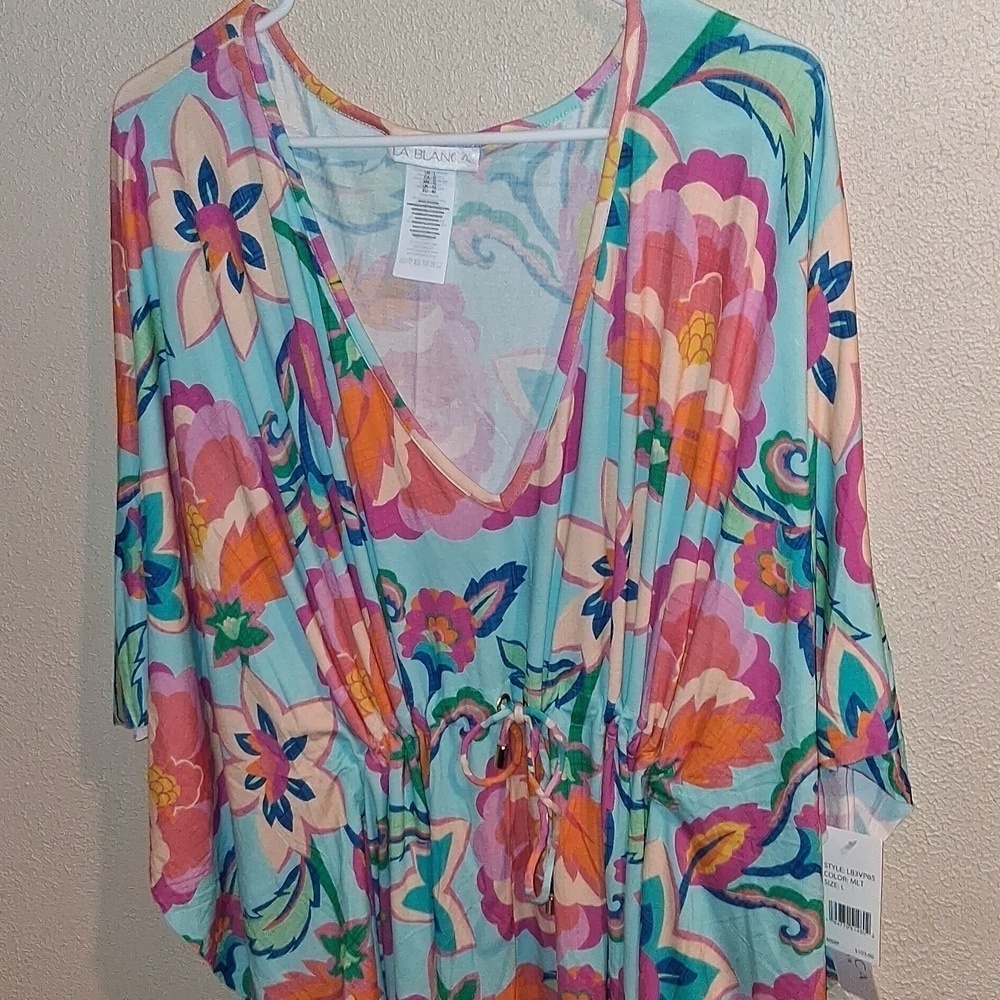 NWT LA BLANCA Breezy Beauty V-Neck Caftan Resort Wear Beach Swim L - Picture 4 of 7